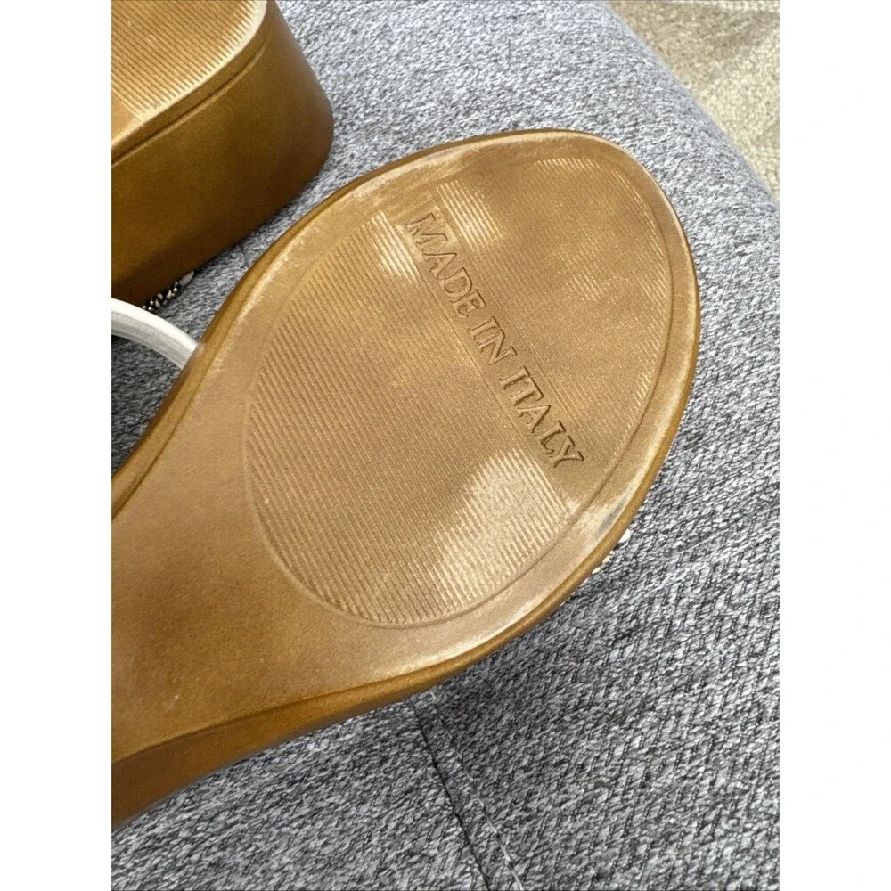 Toscanella Handmade Italy Ella Cream with Gold Black Accent Wedge  Sandal SZ 9.5 - Picture 11 of 16